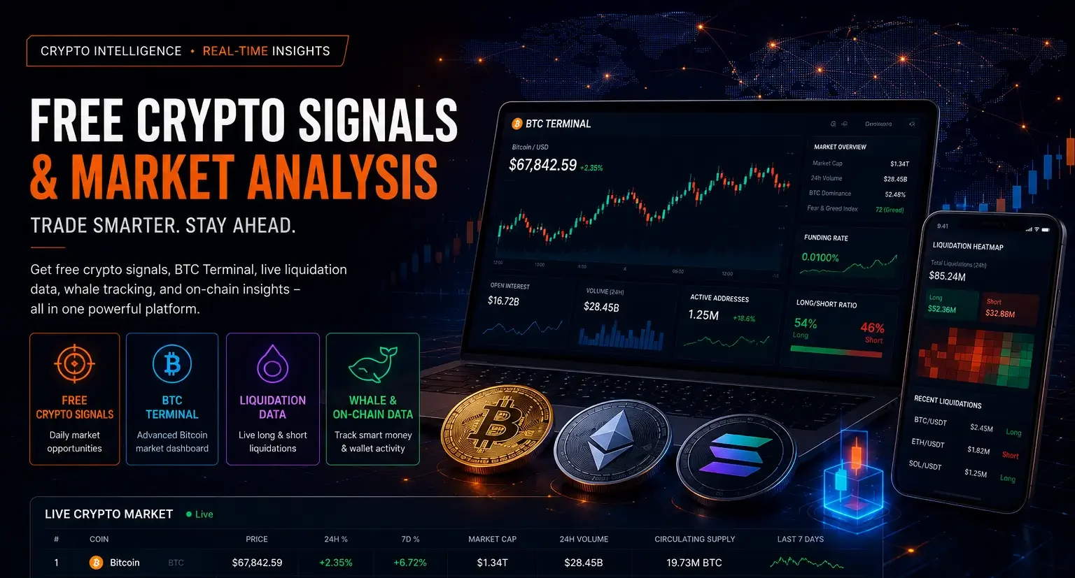 Read more about the article Free Crypto Signals, BTC Terminal & Live Liquidation Data | CryptoRadar (2026 Guide)